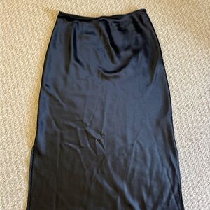 Topshop Black Satin Midi Skirt with Slits